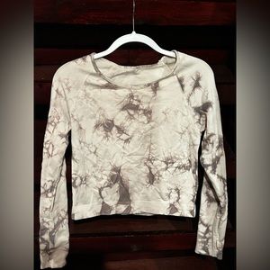 Harmony & Balance cropped long sleeve, tie dye workout top.